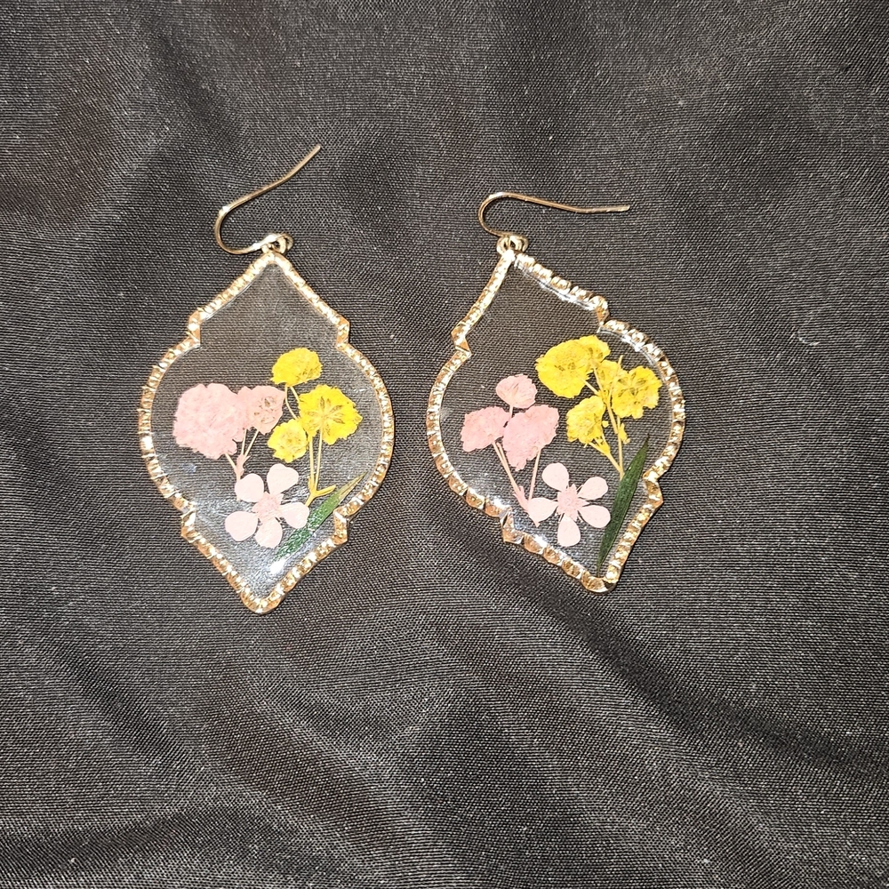 Floral Drop Earrings with Gold Trim